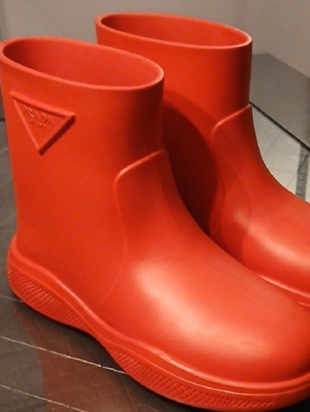 Prada Red Rubber Short Rain Boots
